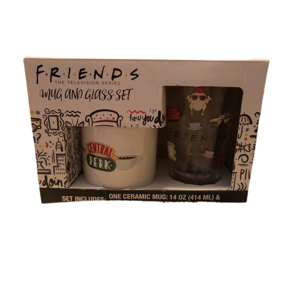 FRIENDS TV Series Mug and Glass Tumbler Central Perk Café Gift Set "New In Box"